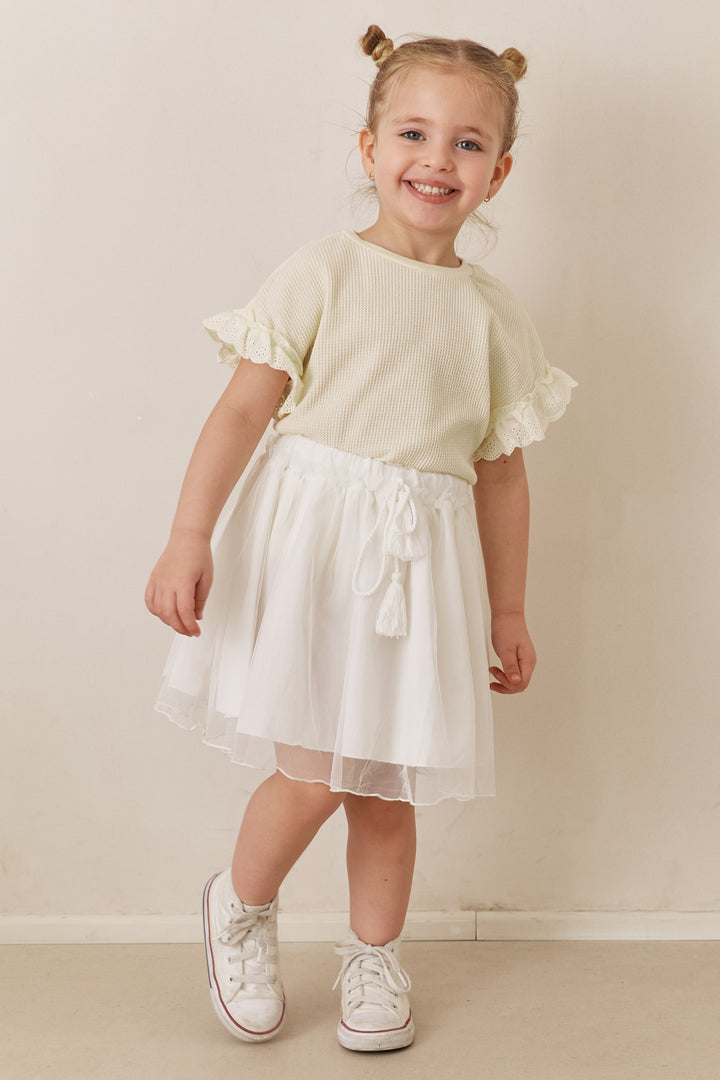 חצאית מיני טוטו בשילוב גומי במותן | לבן