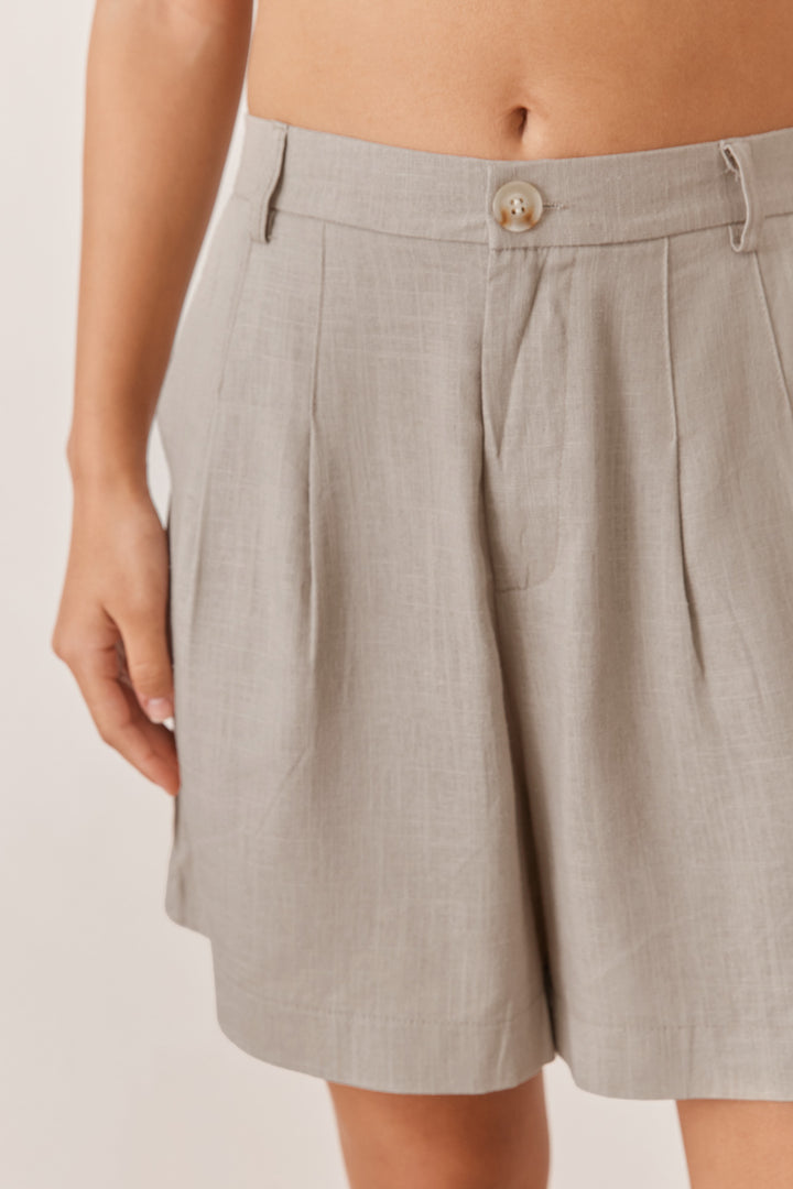 מכנסי שורט ג'נר דמוי פשתן | ירוק זית