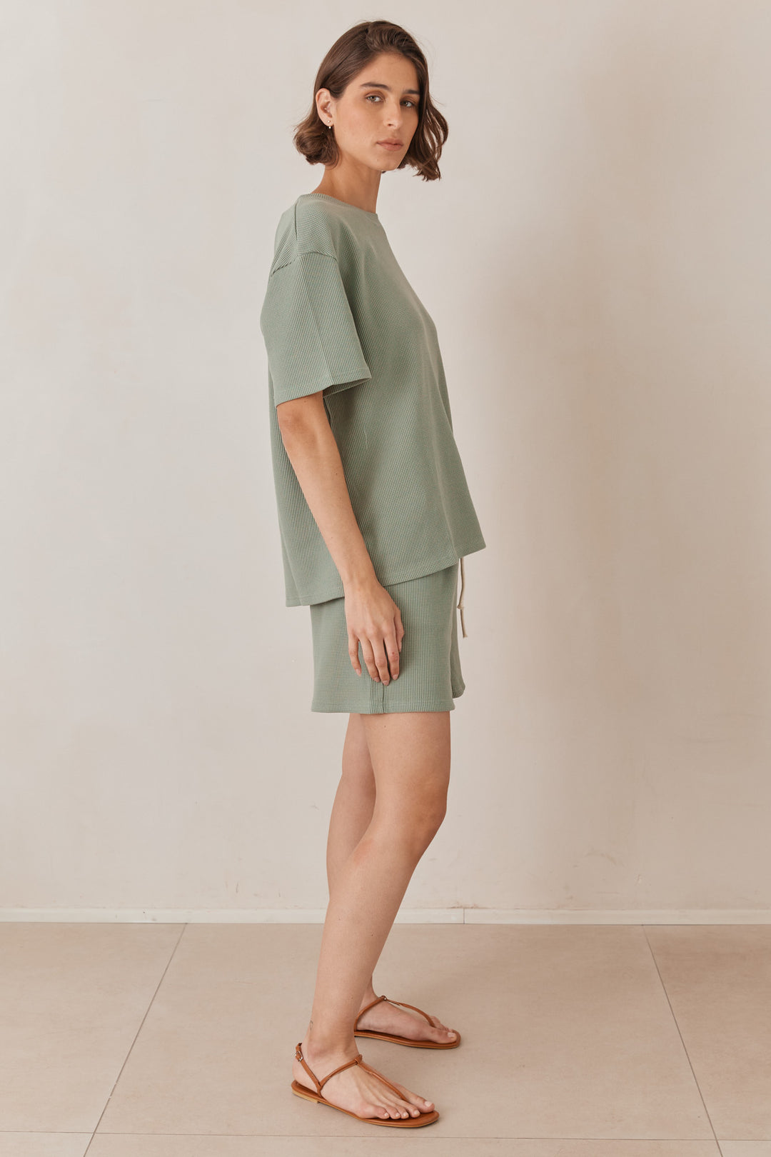 חליפת ורוניק בד וופל בשילוב רקמת לוגו | ירוק