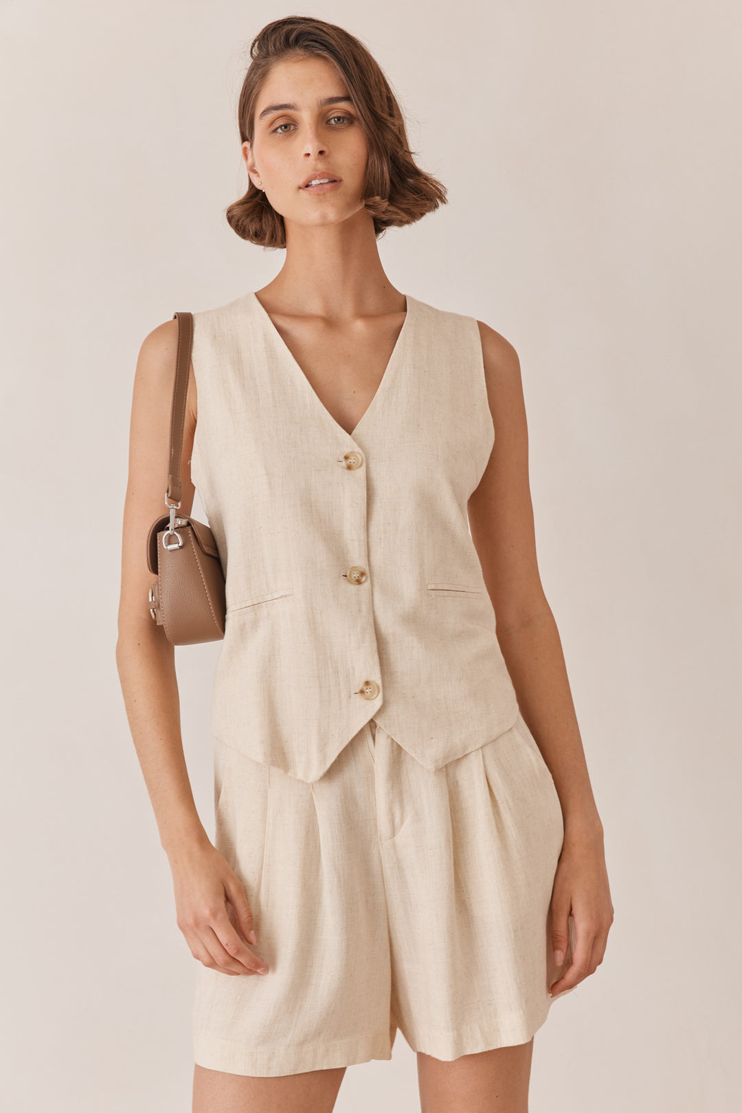 מכנסי שורט ג'נר דמוי פשתן | בז'