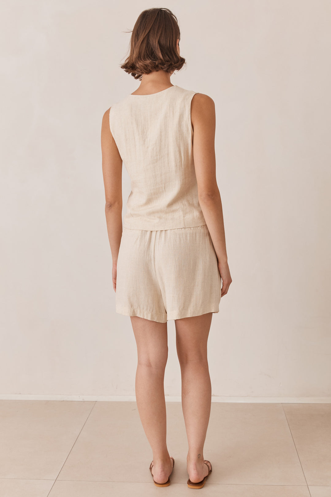 מכנסי שורט ג'נר דמוי פשתן | בז'