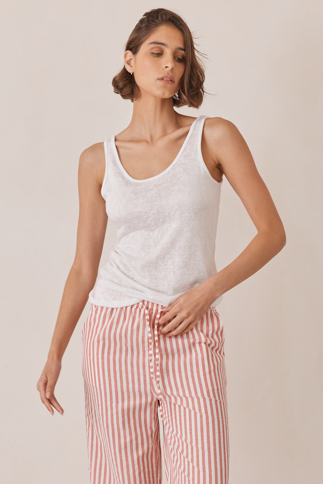 גופיית בוני דמוי פשתן | לבן