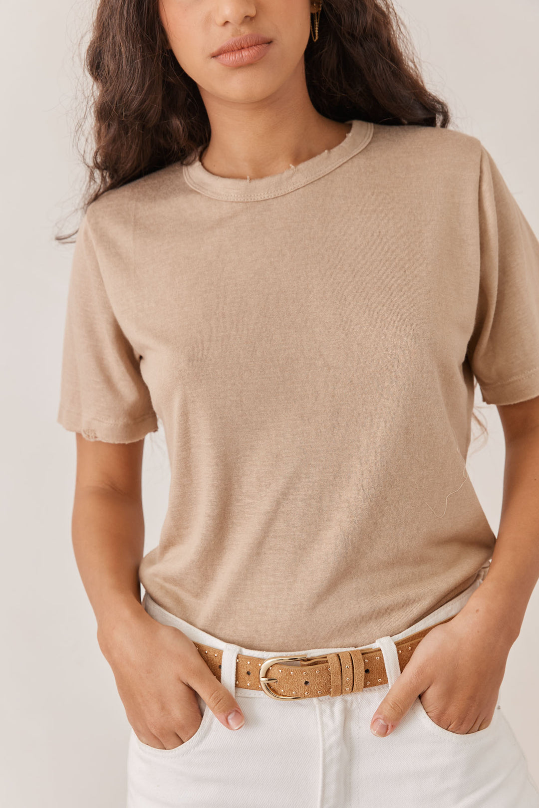 חגורת זמש ווקר בשילוב ניטים | קאמל