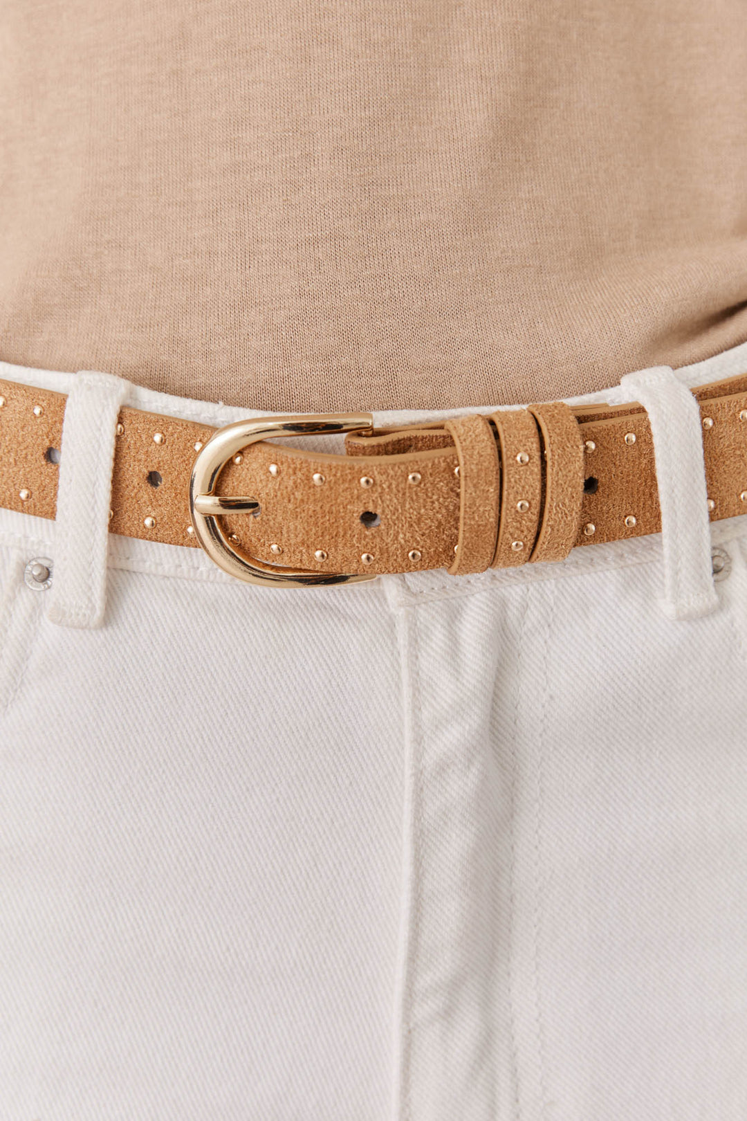 חגורת זמש ווקר בשילוב ניטים | קאמל