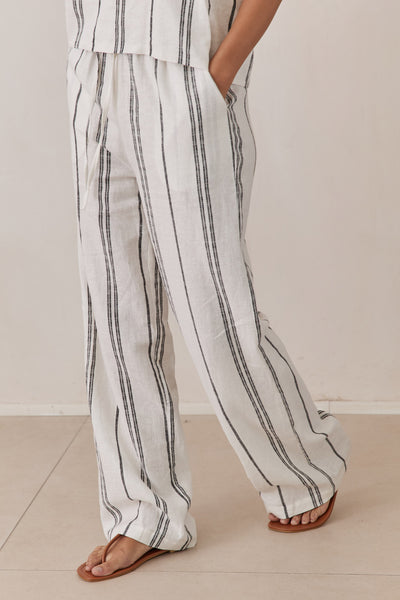 מכנסי סטרייפס צ'ארלי דמוי פשתן | לבן/שחור