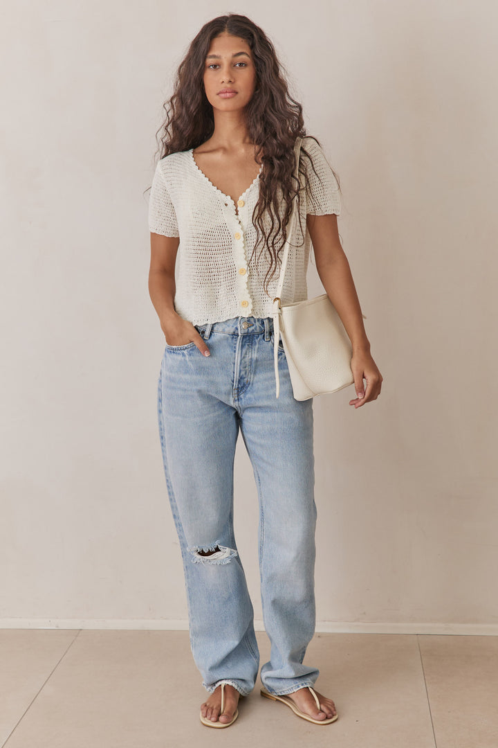 מכופתרת ברנדי בד קרושה | לבן