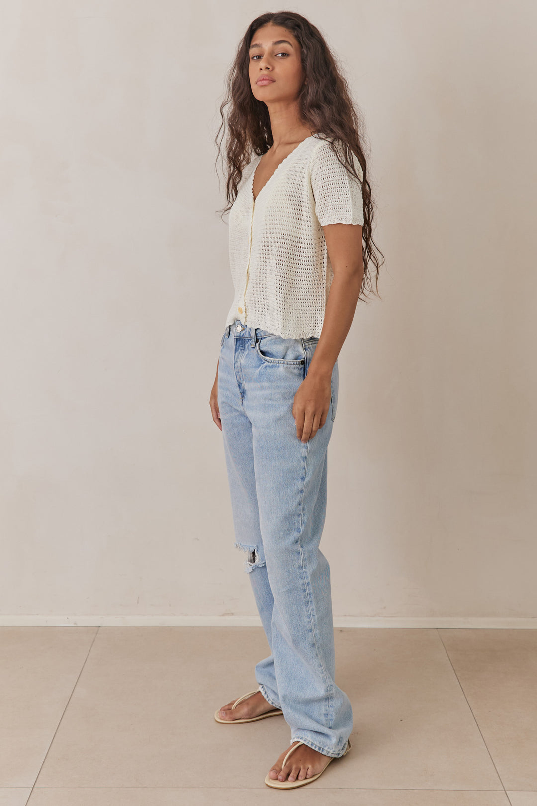 מכופתרת ברנדי בד קרושה | לבן