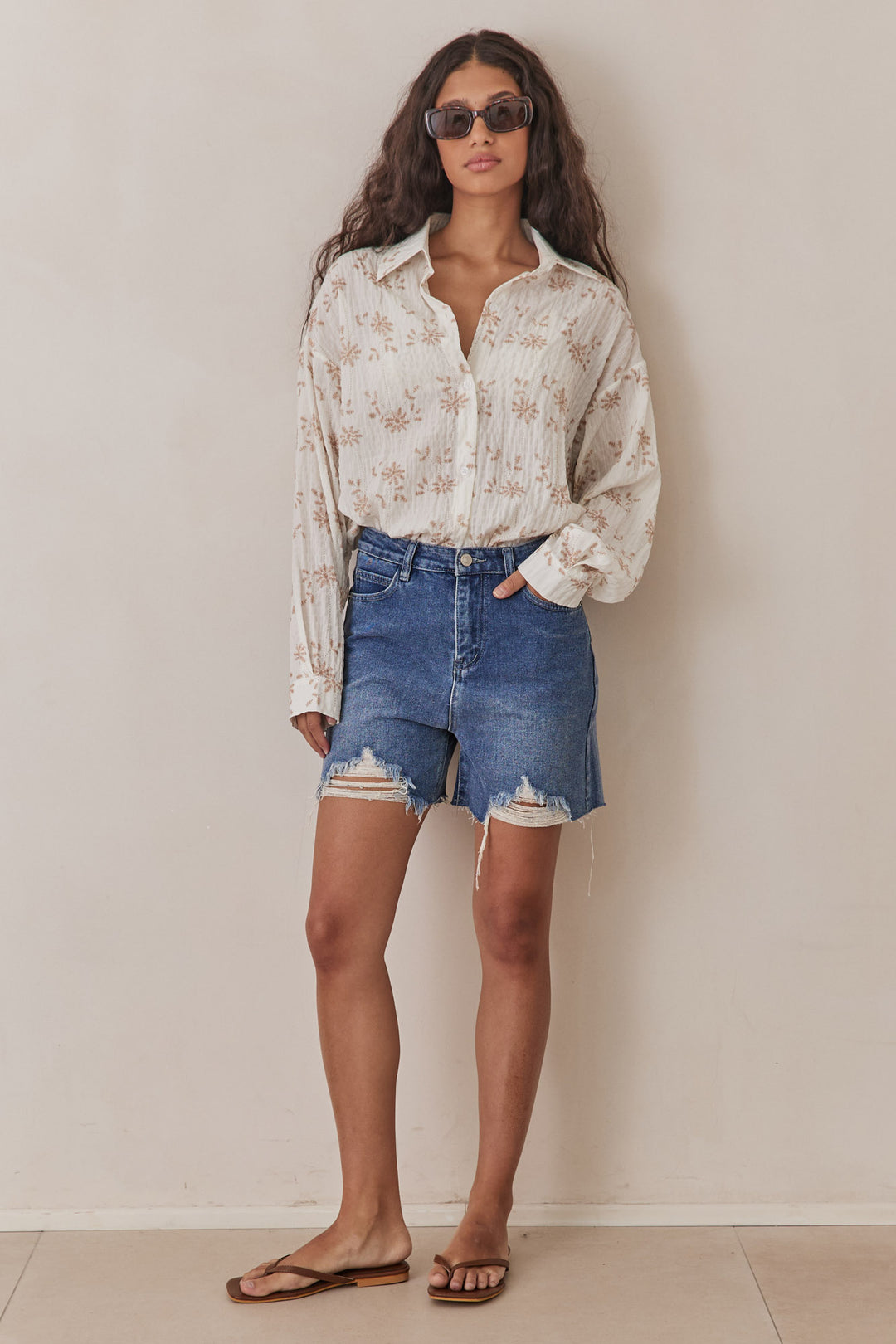 שורט דנים ליב סיומת קרעים | ג'ינס