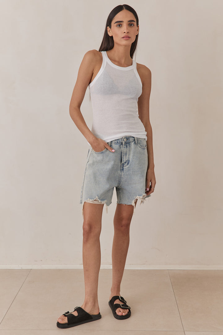 גופיית קורי בד מוס שקפקף | לבן