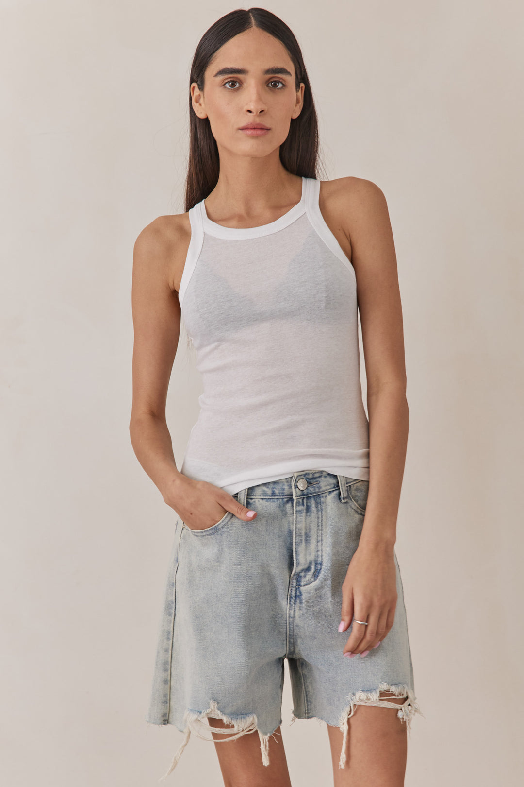 גופיית קורי בד מוס שקפקף | לבן