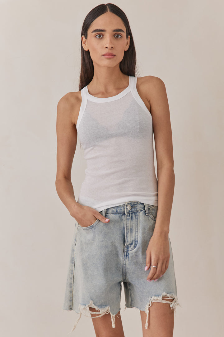 גופיית קורי בד מוס שקפקף | לבן