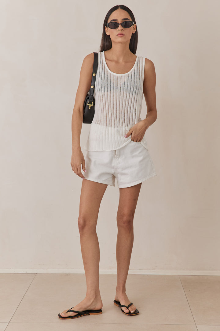 גופיית רשת סקיילר טקסטורת פסים | לבן