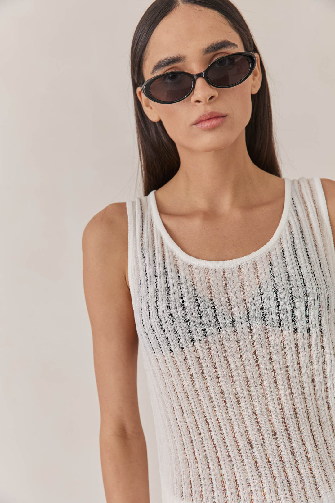 גופיית רשת סקיילר טקסטורת פסים | לבן