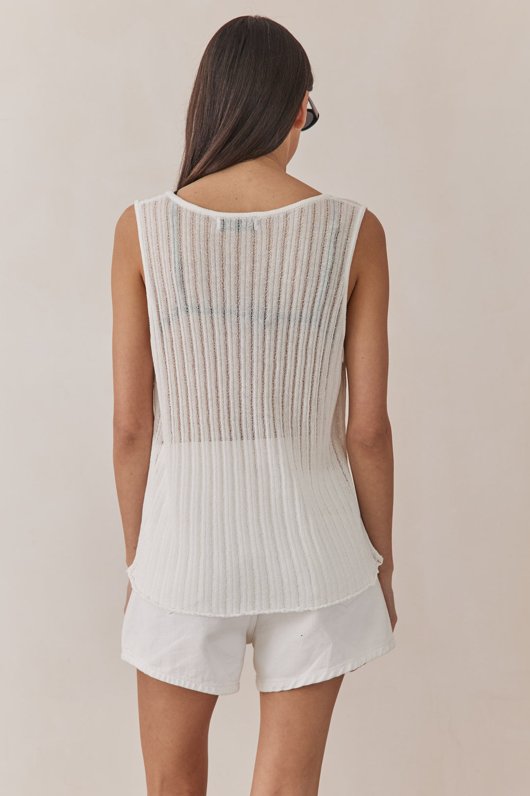 גופיית רשת סקיילר טקסטורת פסים | לבן