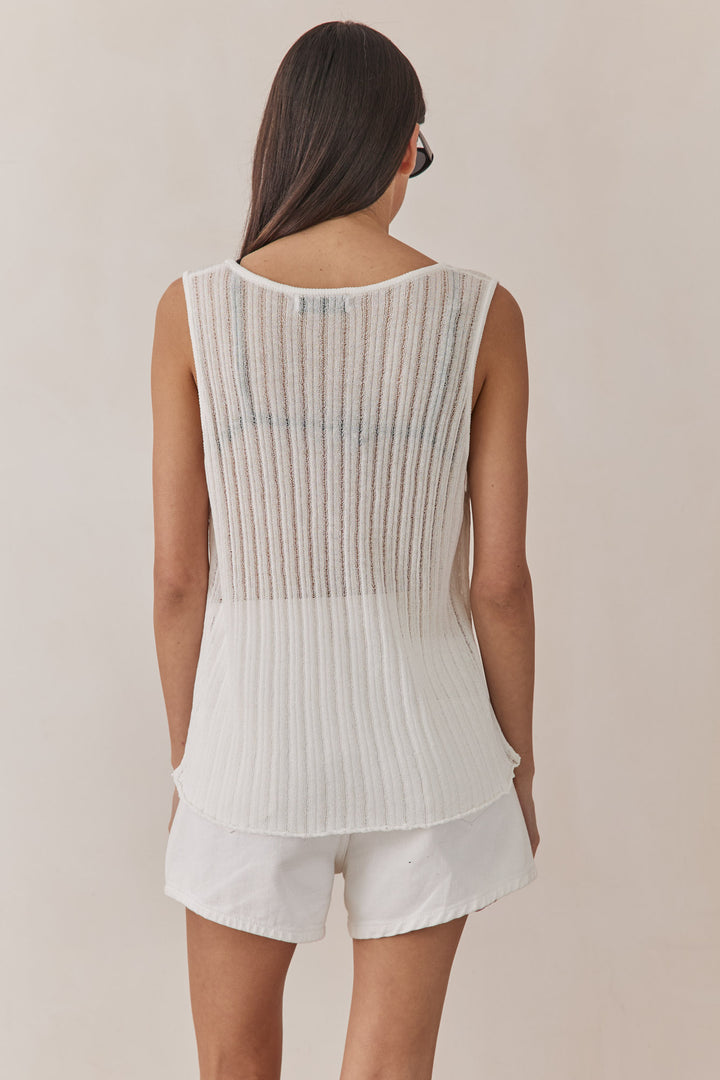 גופיית רשת סקיילר טקסטורת פסים | לבן