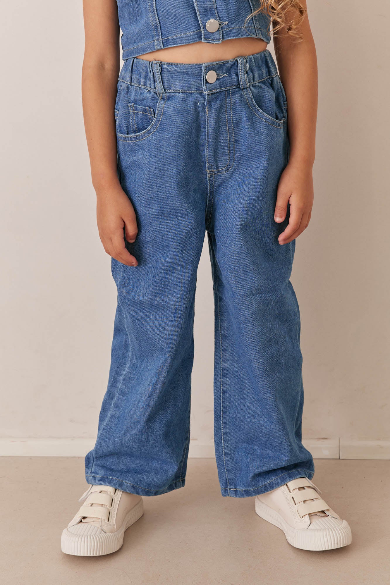חליפת ג'ינס טופ כפתורים ומכנסיים ארוכים | ג'ינס