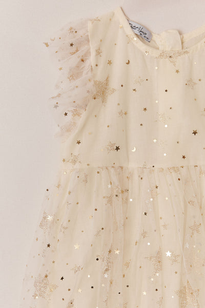 שמלה בשילוב טול ונצנצים | בז'