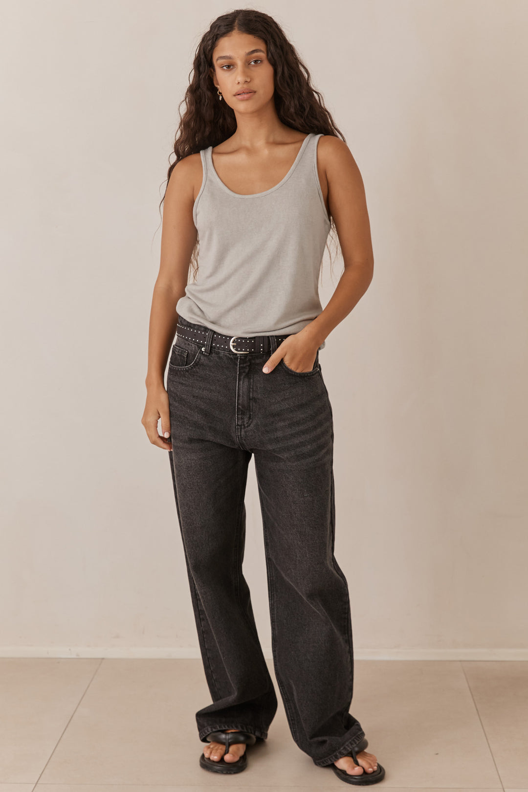 גופיית בוני דמוי פשתן | אפור אייס