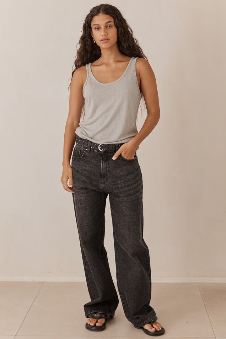 גופיית בוני דמוי פשתן | אפור אייס