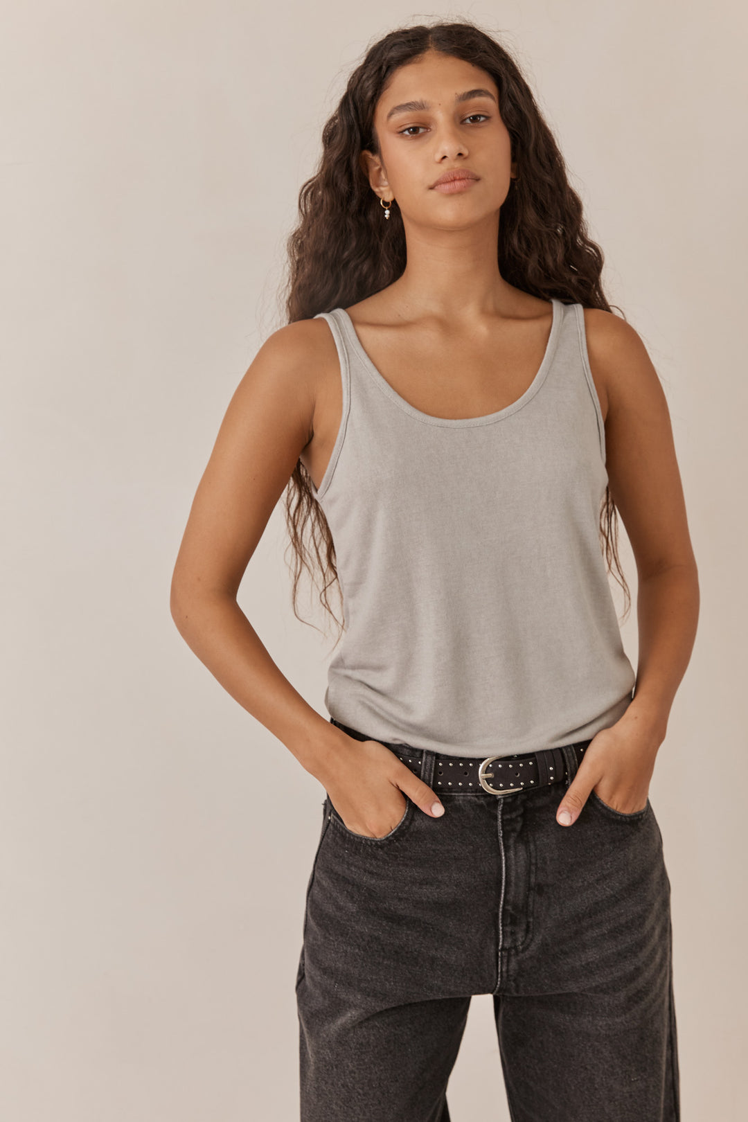 גופיית בוני דמוי פשתן | אפור אייס