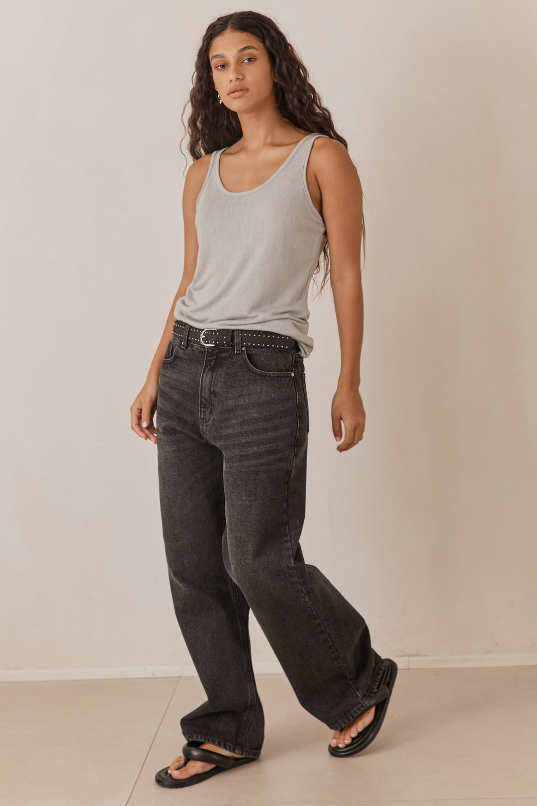 גופיית בוני דמוי פשתן | אפור אייס