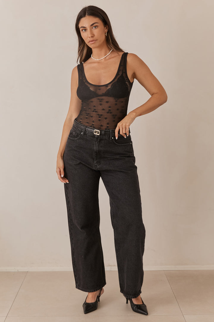 בגד גוף כריס בד תחרה | שחור