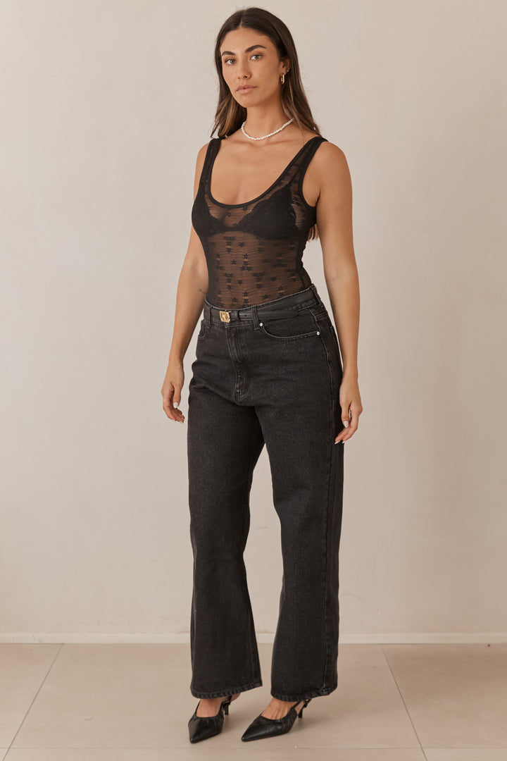 בגד גוף כריס בד תחרה | שחור