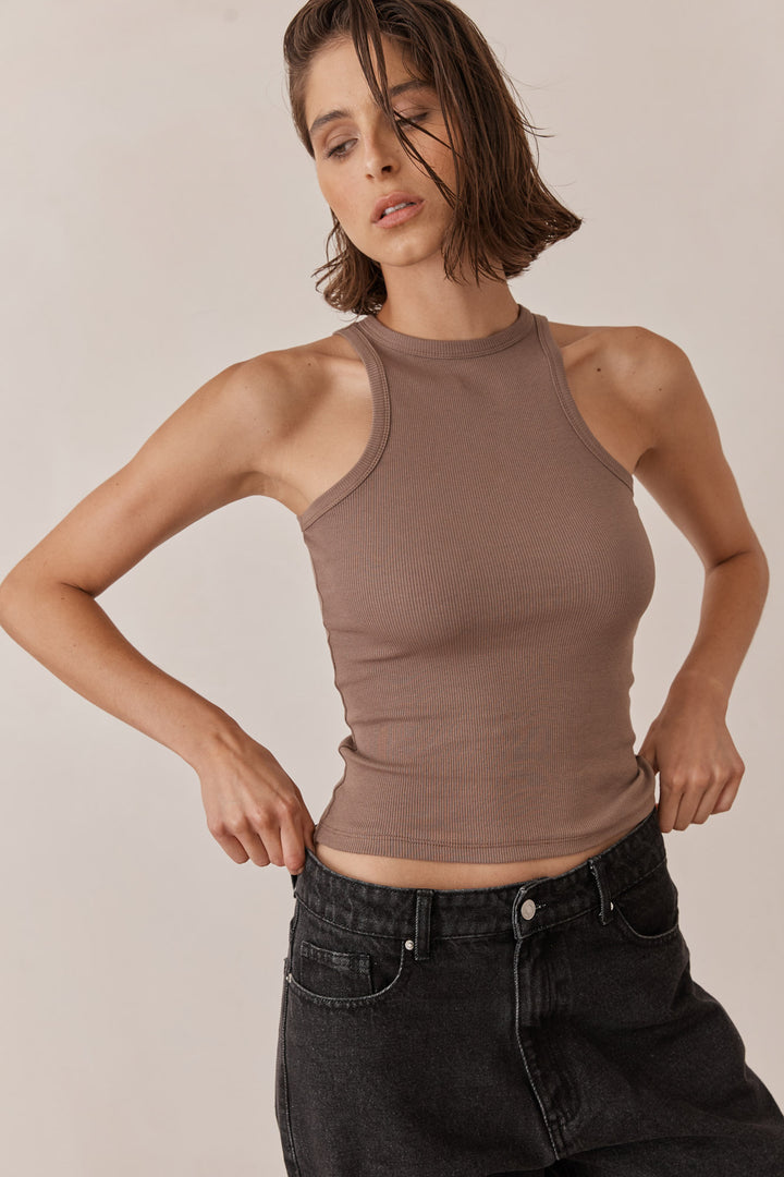 גופיית בייסיק דילן בד ריב | חום כהה