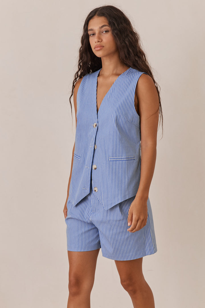 ווסט מיאמי סטרייפס סגירת כפתורים | כחול/לבן