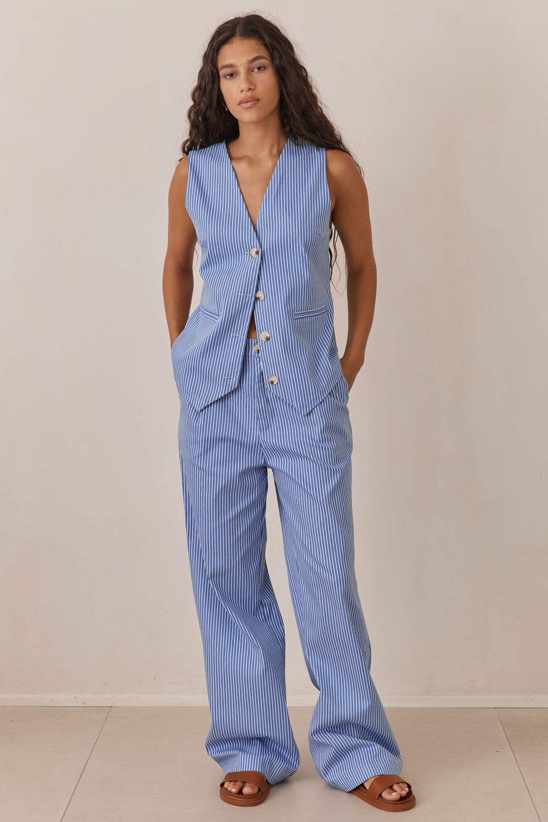 מכנסי מיאמי סטרייפס גזרה ישרה | כחול/לבן