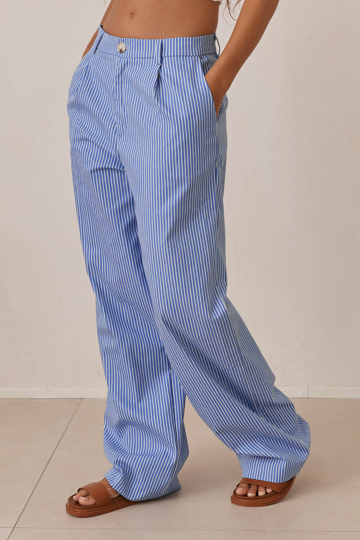 מכנסי מיאמי סטרייפס גזרה ישרה | כחול/לבן
