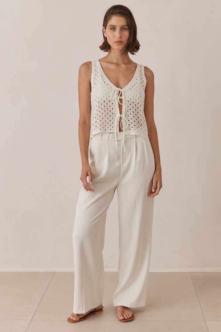 ווסט סריג מחורר ליון בשילוב קשירה | קרם