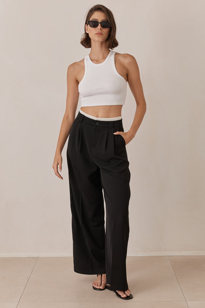 מכנסיים מחויטים אמסטרדם חגורה מובלטת | שחור