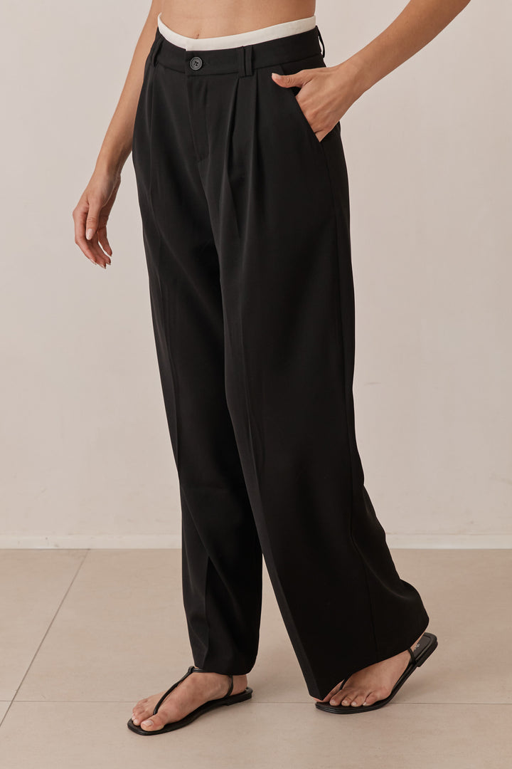 מכנסיים מחויטים אמסטרדם חגורה מובלטת | שחור