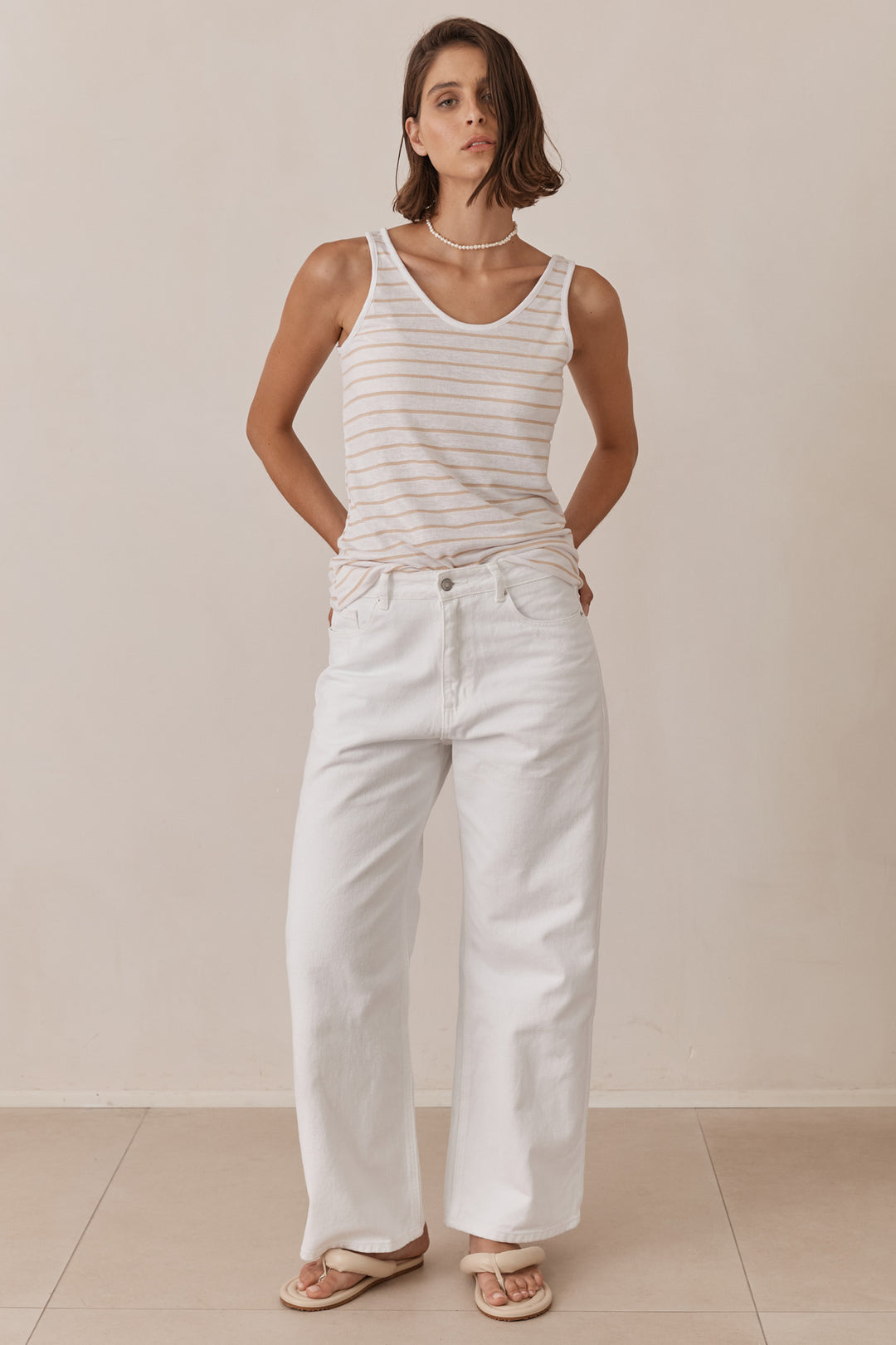 גופיית יאן סטרייפס | לבן/בז'