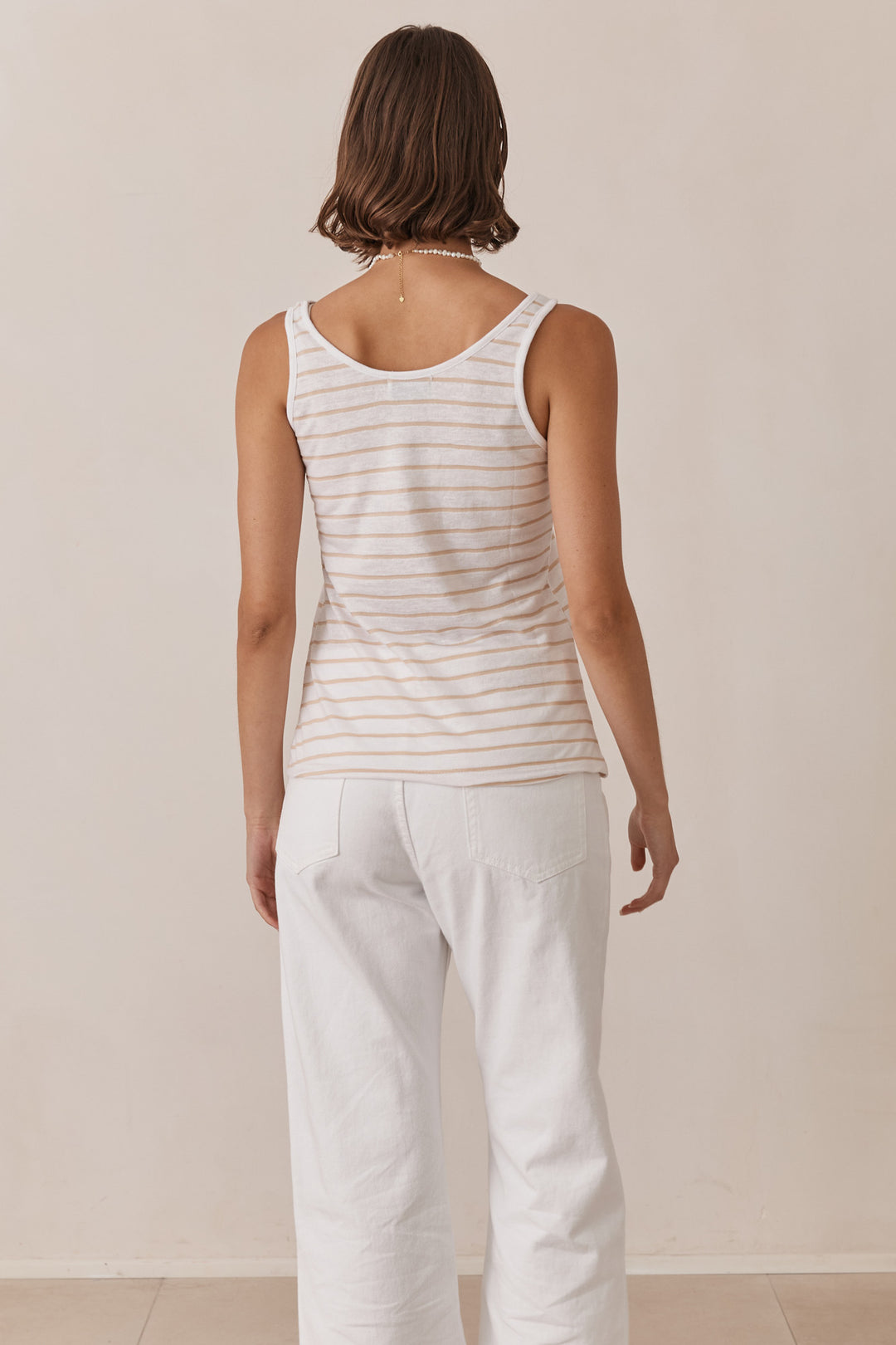 גופיית יאן סטרייפס | לבן/בז'