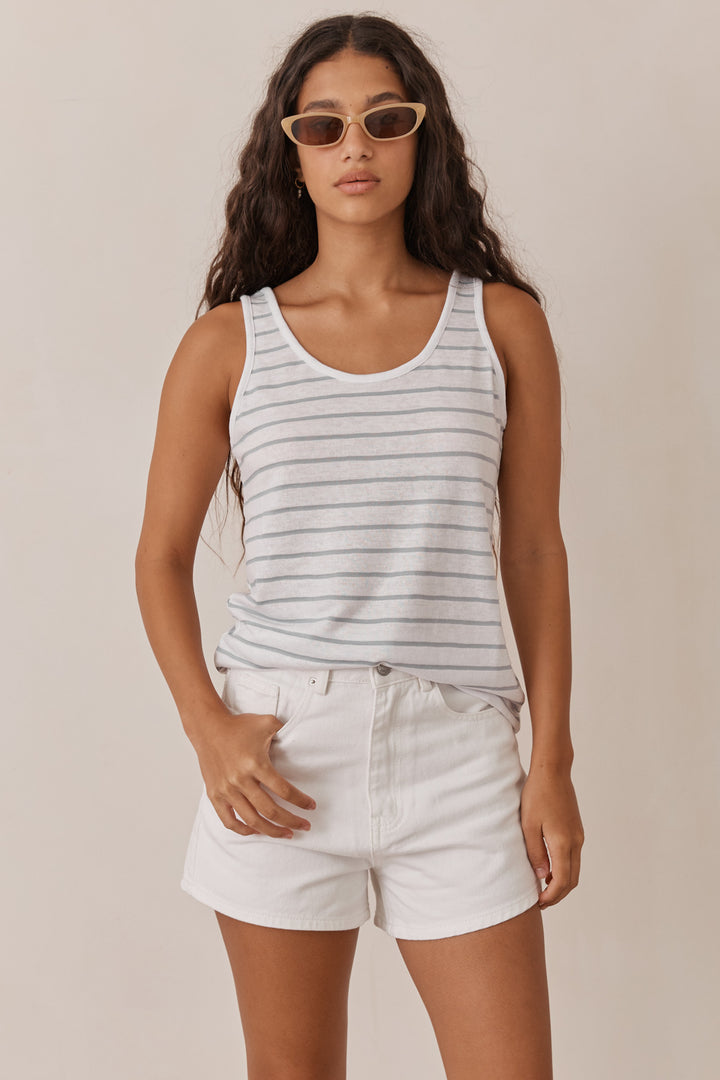 גופיית יאן סטרייפס | לבן/אפור