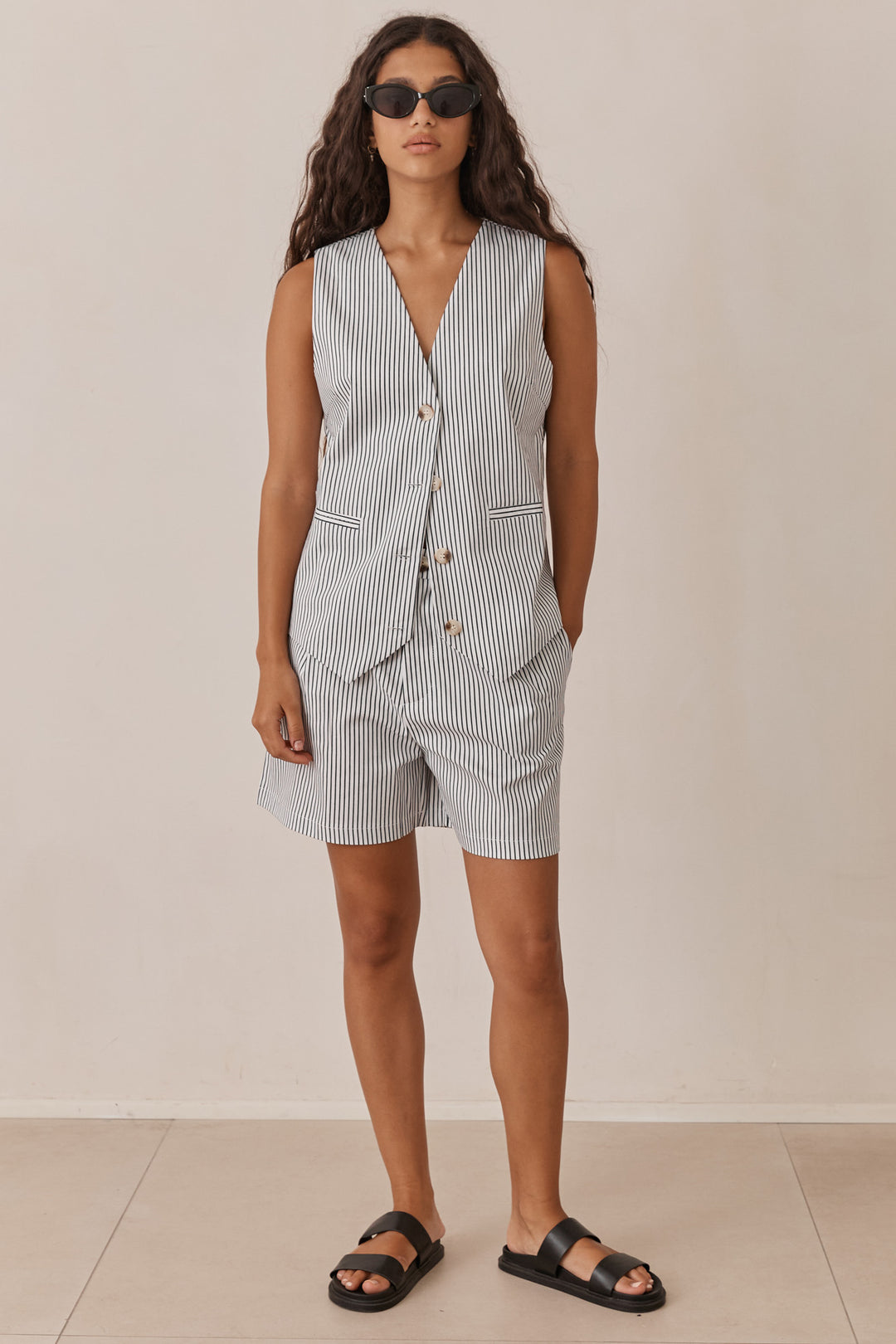 ווסט מיאמי סטרייפס סגירת כפתורים | לבן/כחול