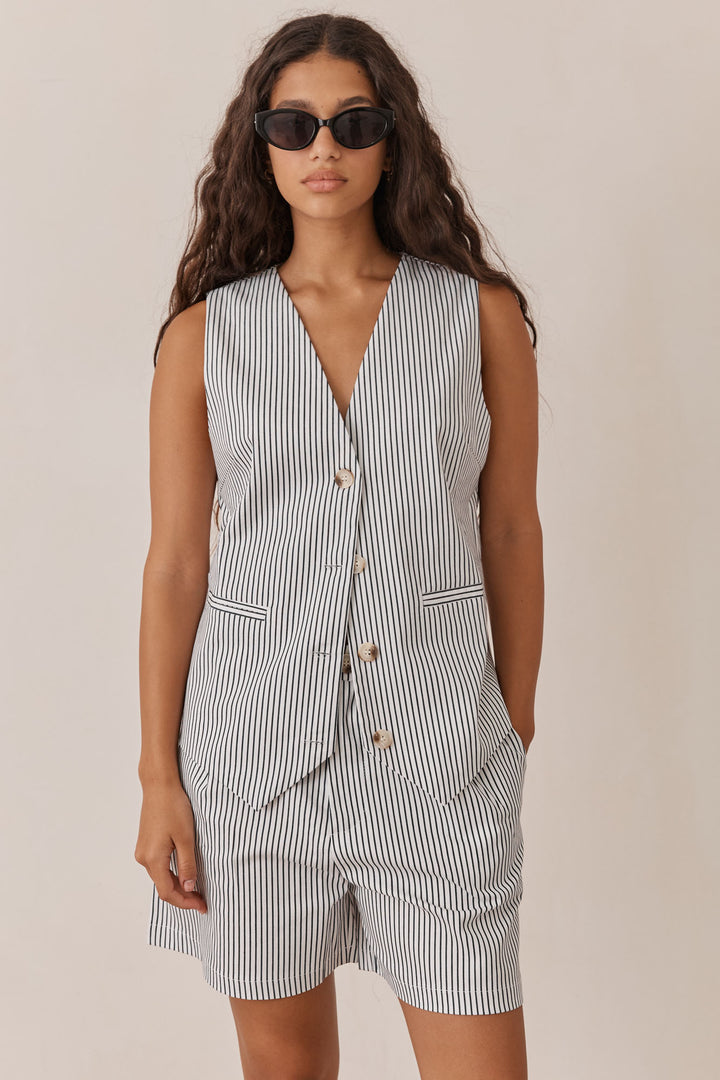 ווסט מיאמי סטרייפס סגירת כפתורים | לבן/כחול