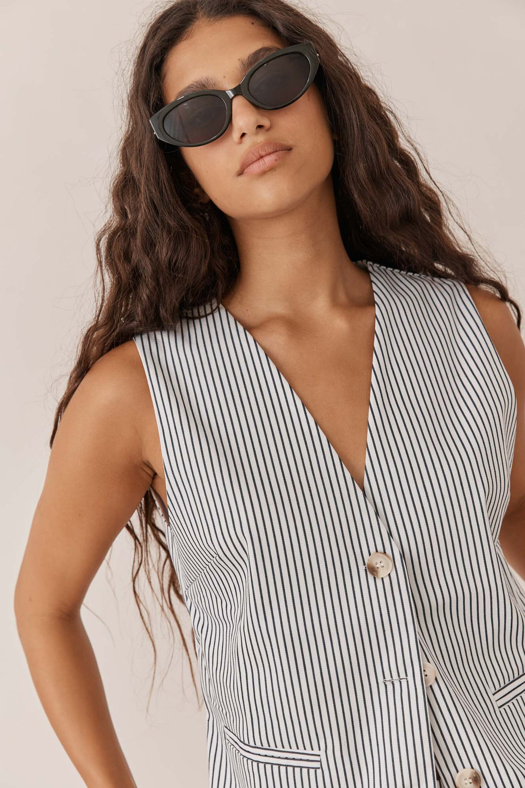 ווסט מיאמי סטרייפס סגירת כפתורים | לבן/כחול