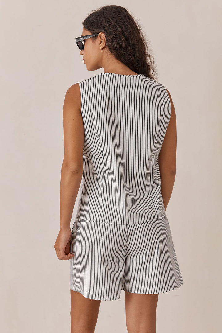 ווסט מיאמי סטרייפס סגירת כפתורים | לבן/כחול