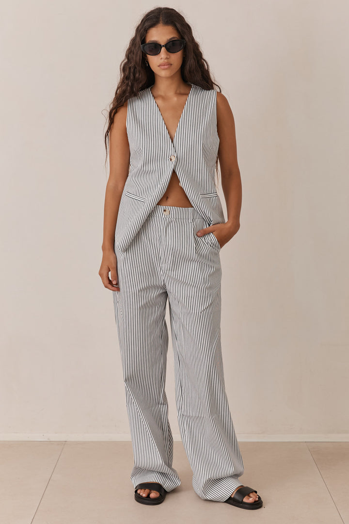 מכנסי מיאמי סטרייפס גזרה ישרה | לבן/כחול