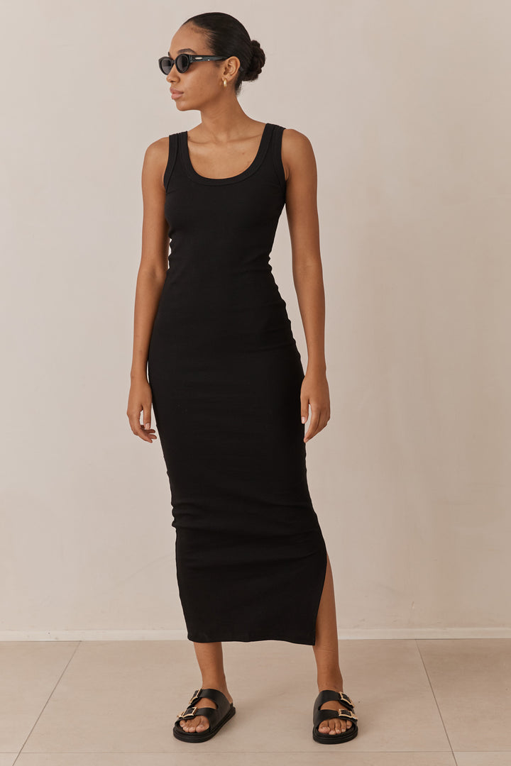 שמלת מקסי נאיה בשילוב שסע צידי | שחור