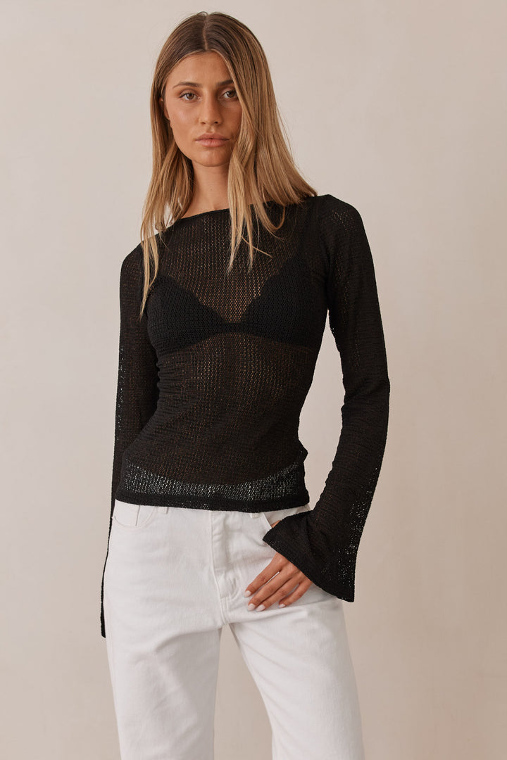 חולצת רשת מילאנו גב פתוח | שחור