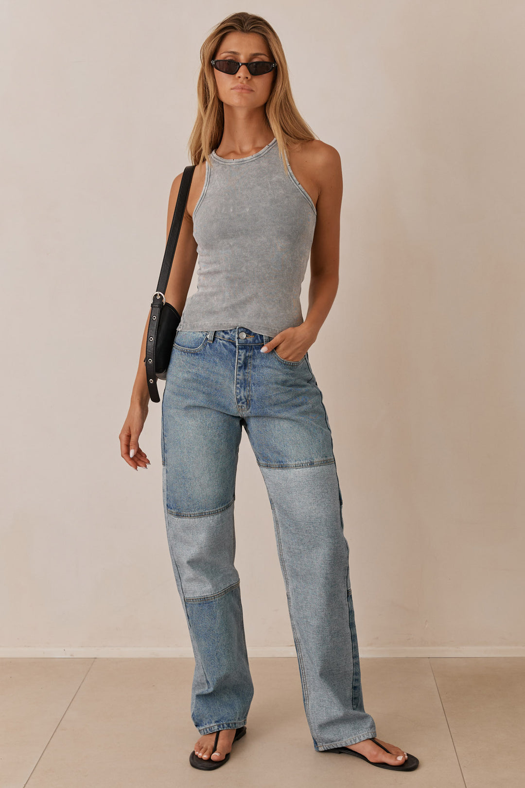 מכנסי דנים ברוקלין בשילוב טלאים | ג'ינס