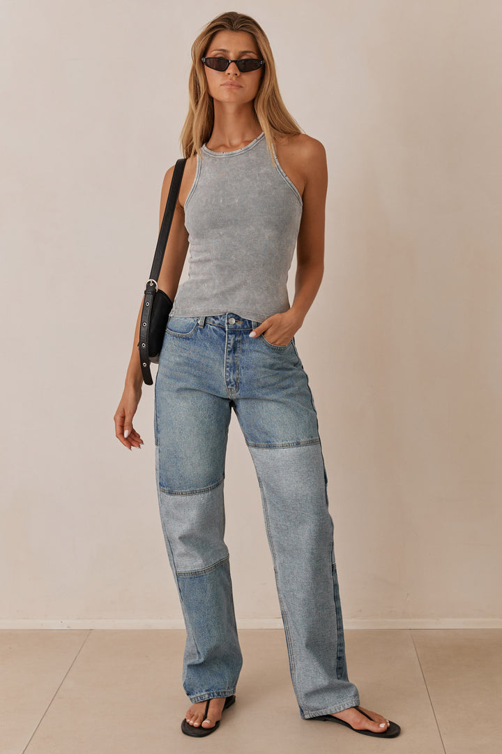 מכנסי דנים ברוקלין בשילוב טלאים | ג'ינס