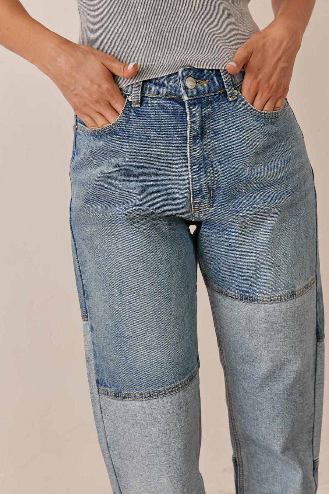 מכנסי דנים ברוקלין בשילוב טלאים | ג'ינס