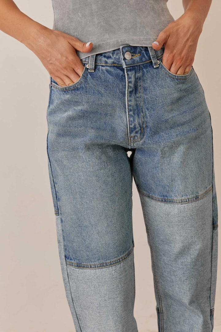 מכנסי דנים ברוקלין בשילוב טלאים | ג'ינס