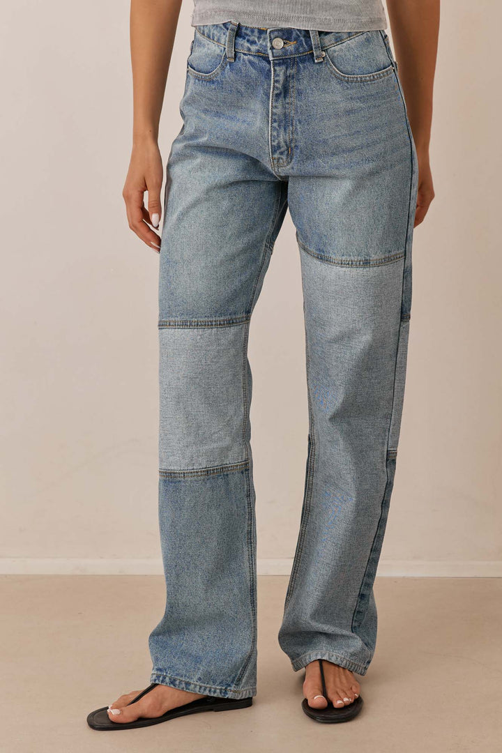 מכנסי דנים ברוקלין בשילוב טלאים | ג'ינס