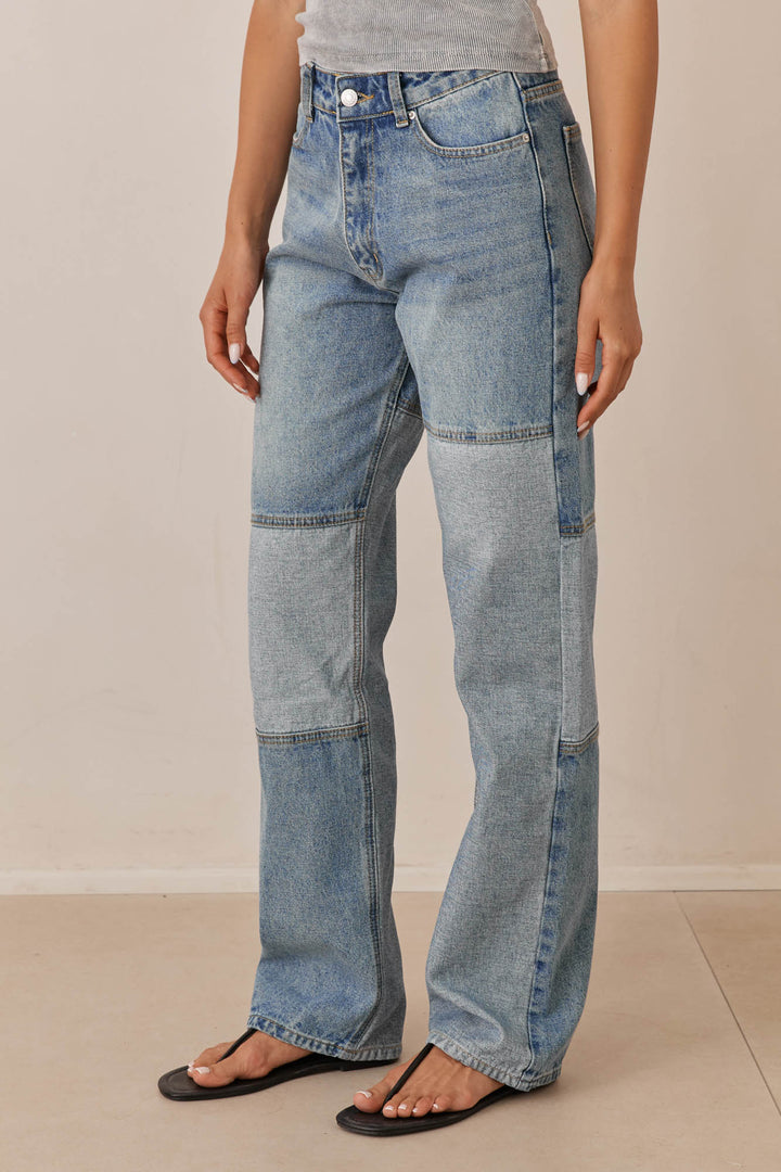 מכנסי דנים ברוקלין בשילוב טלאים | ג'ינס